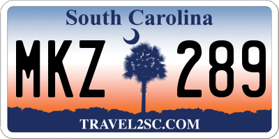 SC license plate MKZ289