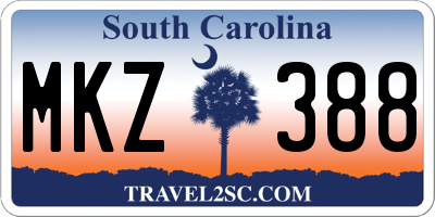 SC license plate MKZ388