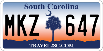 SC license plate MKZ647