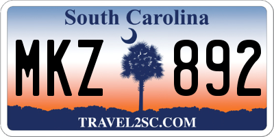 SC license plate MKZ892