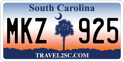 SC license plate MKZ925