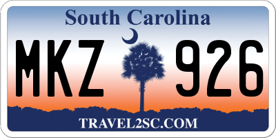 SC license plate MKZ926