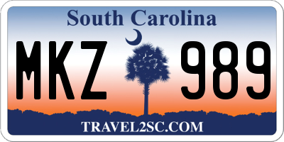 SC license plate MKZ989