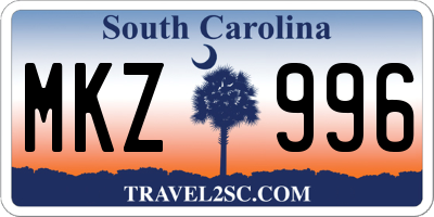 SC license plate MKZ996