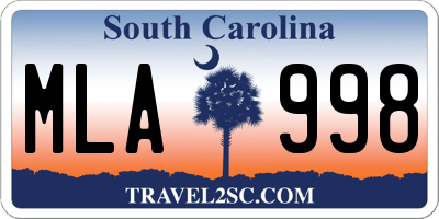 SC license plate MLA998