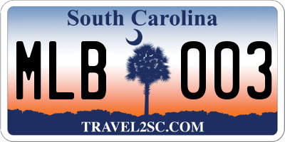 SC license plate MLB003