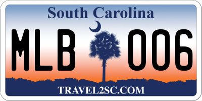 SC license plate MLB006