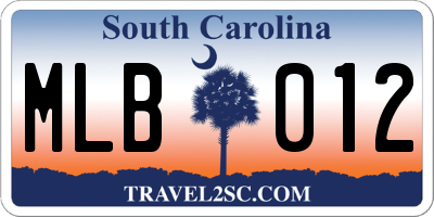 SC license plate MLB012
