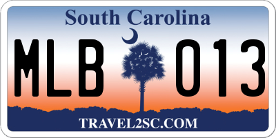 SC license plate MLB013
