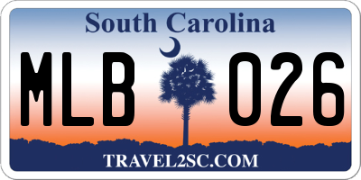 SC license plate MLB026