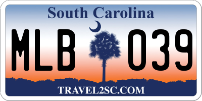 SC license plate MLB039