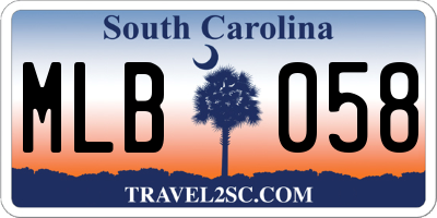 SC license plate MLB058