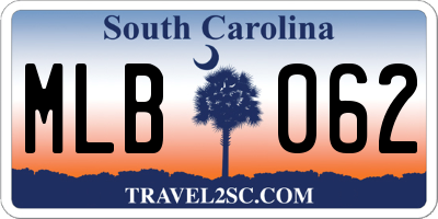 SC license plate MLB062