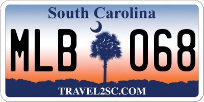SC license plate MLB068