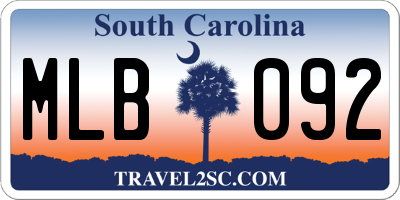 SC license plate MLB092