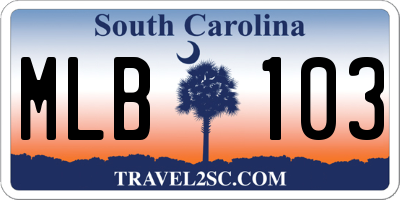 SC license plate MLB103