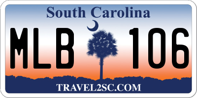 SC license plate MLB106