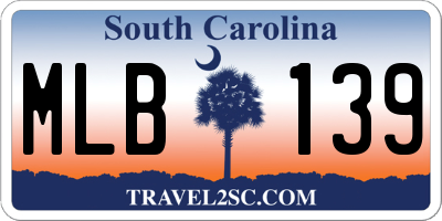 SC license plate MLB139