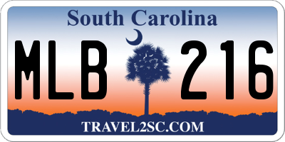 SC license plate MLB216