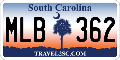 SC license plate MLB362