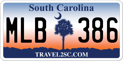 SC license plate MLB386