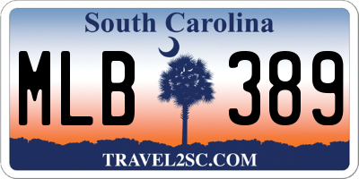 SC license plate MLB389