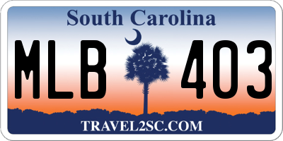 SC license plate MLB403