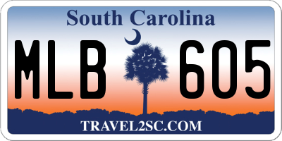 SC license plate MLB605