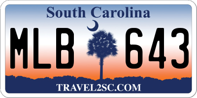SC license plate MLB643
