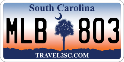 SC license plate MLB803
