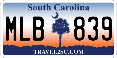 SC license plate MLB839