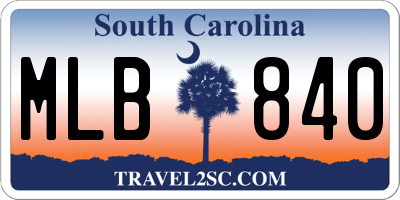 SC license plate MLB840