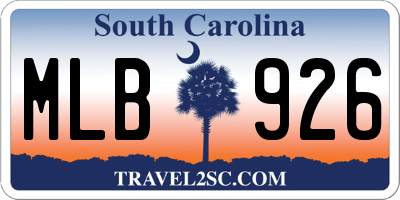 SC license plate MLB926