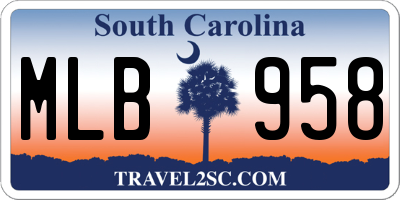 SC license plate MLB958