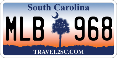 SC license plate MLB968