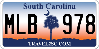 SC license plate MLB978