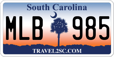 SC license plate MLB985