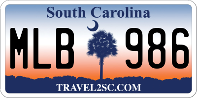 SC license plate MLB986