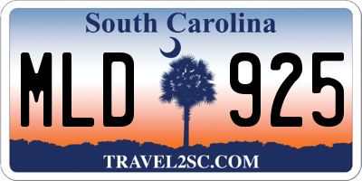 SC license plate MLD925
