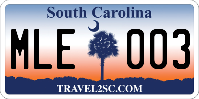 SC license plate MLE003