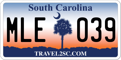 SC license plate MLE039