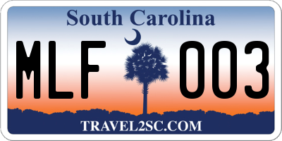 SC license plate MLF003