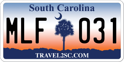 SC license plate MLF031
