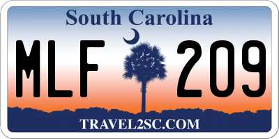 SC license plate MLF209