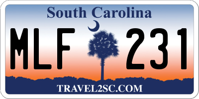 SC license plate MLF231