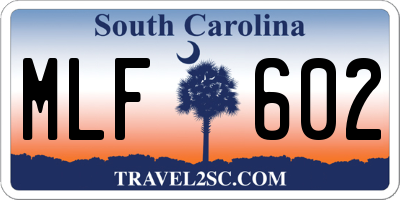 SC license plate MLF602