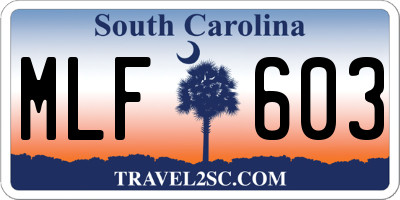 SC license plate MLF603