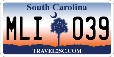 SC license plate MLI039