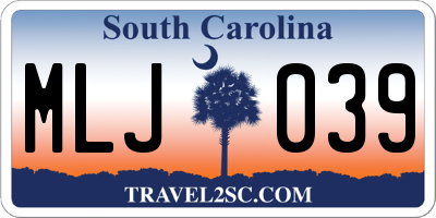 SC license plate MLJ039