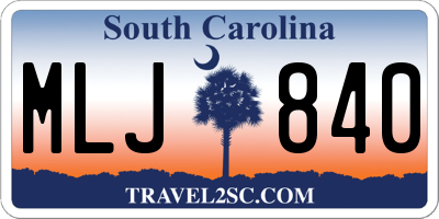 SC license plate MLJ840